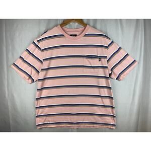 Stussy Striped Pocket T-Shirt Top Mens sz XL Peach/Pink Skater Grunge Y2K *flaw*